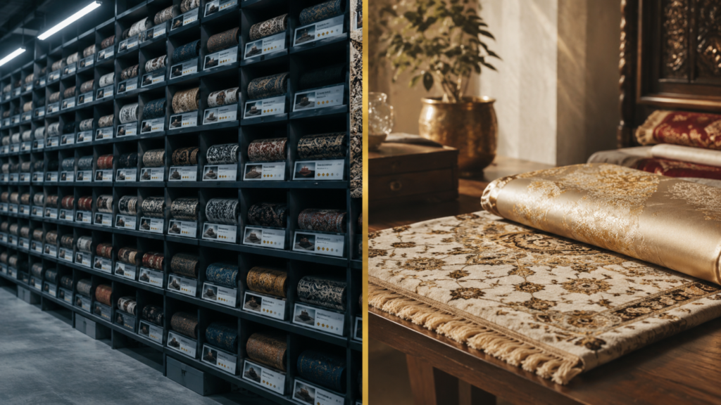 Shopify vs Etsy for Indian exporters compared — crowded marketplace shelf versus an owned craft storefront